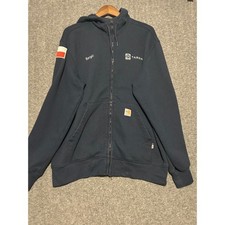 Carhartt fr hoodie mens full zip work logo loose fit Large blue flame resistant