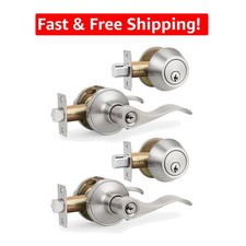 Elegant Satin Nickel Entry Lockset - 2 Pack with Keyed-Alike Levers Deadbolts