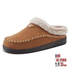 Mens Slippers Warm Moccasin Memory Foam House Shoes Indoor Outdoor 11-12 Brown