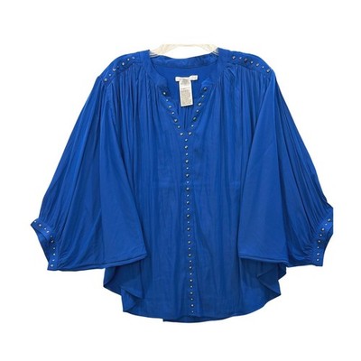 Chico's Royal Blue Studded V-Neck Pleated Blouse Size 4 US 20 / XXL