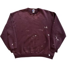 Vintage Russell Athletic Crewneck Sz Xxl Burgundy Paint Splatter Sweatshirt 90s