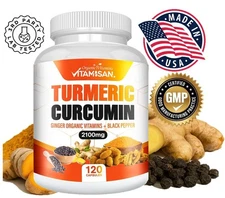 Turmeric Curcumin Highest Potency 95% 2100 with BioPerine Black Pepper Extract