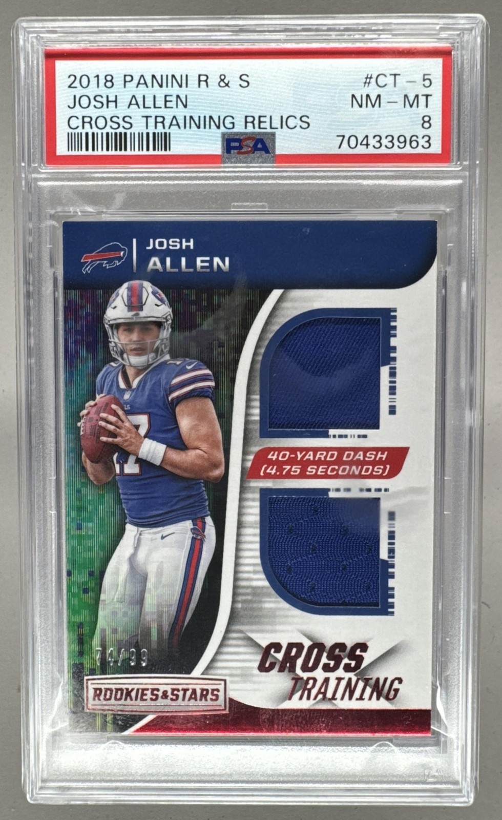 Josh Allen 2018 Panini Rookies Stars #CT-5 Cross Training RC Patch 74/99 PSA 8 view 1
