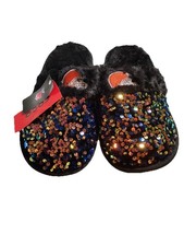 NEW TAGS NFL Cleveland Browns Sequin Slip On Shoe Slippers Women's Size L (9-10)