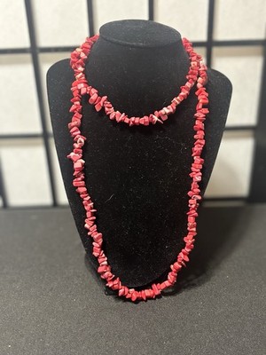 Beautiful Small Chips Red Coral Necklace 24 