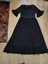 Damen Kleid Wedtrend Abendkleid Cocktailkleid 2XL Schwarz Spitze Dreiviertel Arm