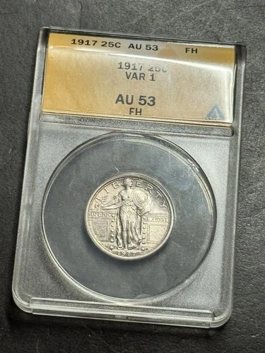 1917 P Type 1 Standing Liberty Quarter ANACS AU53 FH Full Head AU+++ Coin (1480)