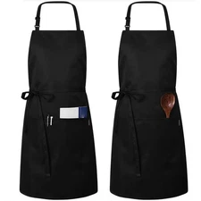 Apron Unisex Halterneck Apron with 2 Pockets Chef Waiter Kitchen Cook Tool Hair 