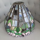 Vintage Tiffany Style Stained Glass Lamp Shade Floral 10" Tall Blue Green Pink