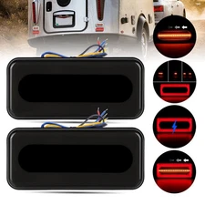 2x Red/Amber 4" Square LED Truck Trailer Stop Turn Tail Brake Lights Flowing DRL