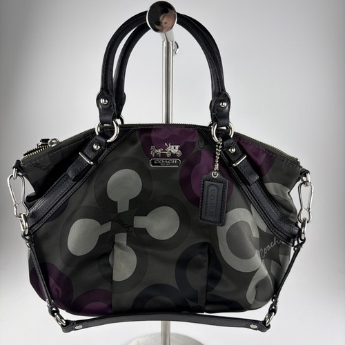 Coach Madison Sophia Sateen Clover Purse Handbag Black Purple Gray 15946