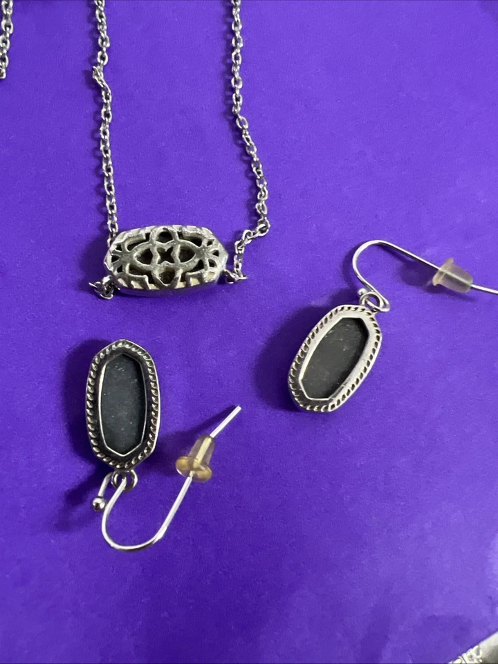 Juego de collar y pendientes Kendra Scott Elisa - plata en platino Drusy Foto 3 de 4