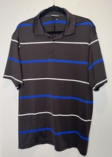 Nike Golf Dri-FIT Men s XL Polo Black Blue White Stripe Performance Shirt
