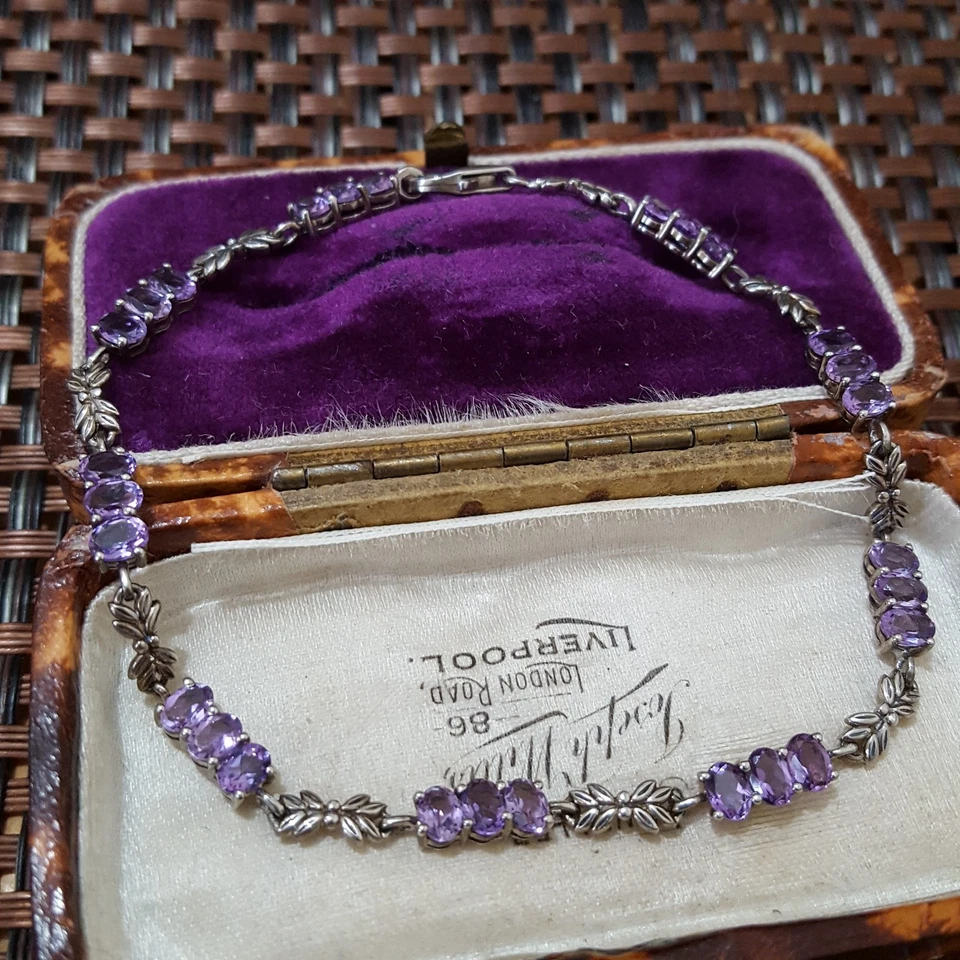 Pulsera Tenis Vintage Plata de Ley 925, Amatista Rosa de Francia, Estilo Retro Foto 3 de 4