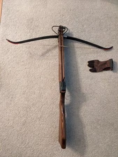 Vintage WHAM-O PowerMaster Wooden Crossbow And Shooters Glove. 