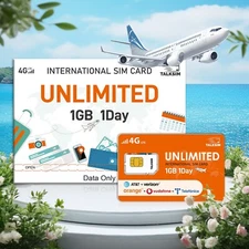 1GB Ultra-Fast Unlimited Data SIM - 1Day 4G LTE Roaming for 51 Countries World