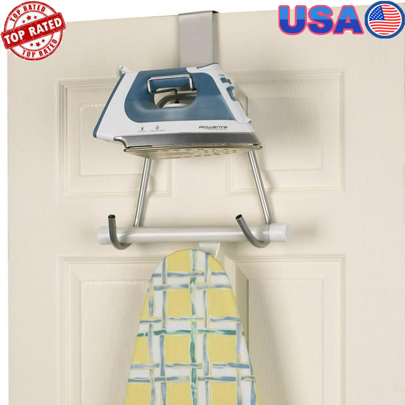 Over-the-Door Ironing Board Holder Wall Mount Sturdy Hooks Iron Storage New-image