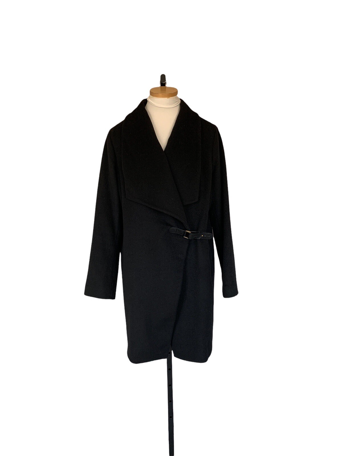 ralph lauren wrap coat black 12 wool 