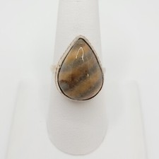 Natural Grey  Brown Stone Ring .925 Sterling Silver Size 9.5 - RS135