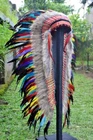 Indian Headdress Handmade Warbonnet Large Rainbow Hat Feathers Festival Costume