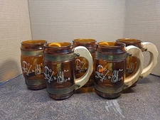Siesta Ware 70's Wild West Cowboy Boot /Stirrup Ambor Glass Wood Handle Beer Mug