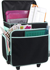 Rolling Craft Bag, Black Teal - Papercraft Tote with Wheels for Scrapbook Ar