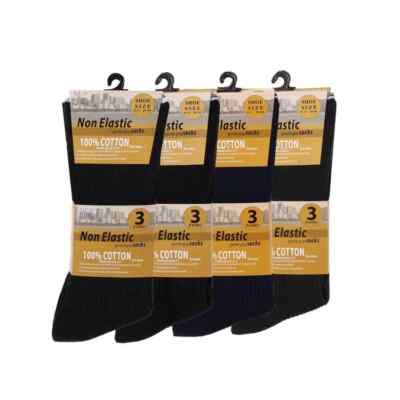 Herren 100 % Baumwolle nicht elastisch Diabetikersocken einfache gerippte Socken schwarz UK 6-11