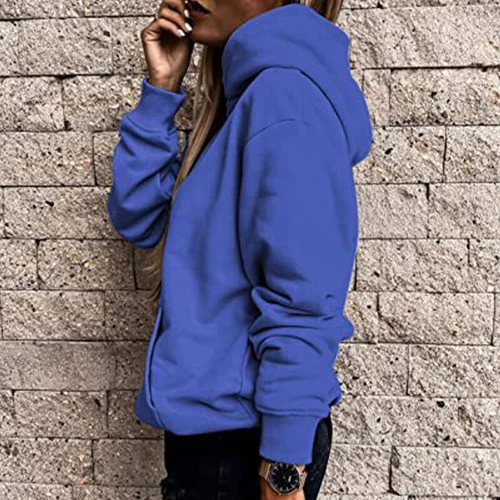 Ladies Loose Fit Long Sleeve Pullover Women Fall Warm With Pocket Hooded Tops - Picture 59 of 80