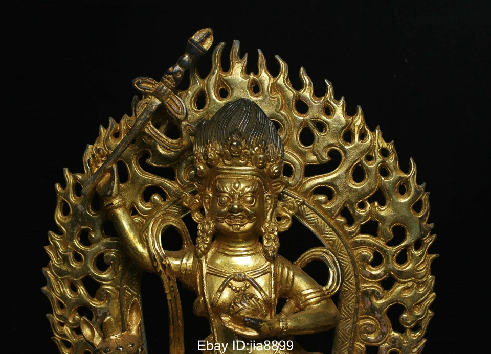Estátua de Buda 12,8" antiga China budismo tibetano bronze cavalo dourado palden Lhamo divindade - Imagem 2 de 4