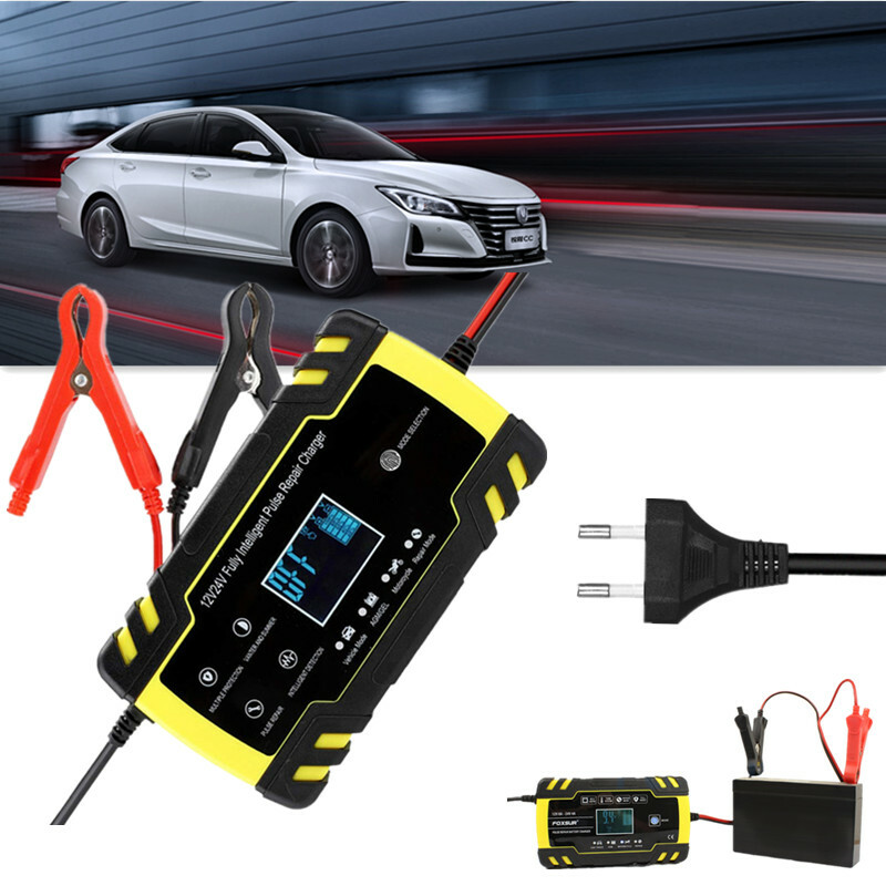 Car Automatic Smart Battery Charger Maintainer Pulse Repair LCD Display EU Plug