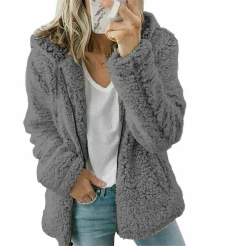 Women Teddy Bear Fluffy Coat Zip Up Winter Cardigan Fleece Hoody Jacket Outwear - Picture 21 of 32