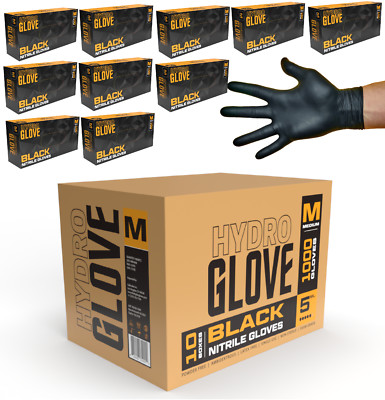 HydroGlove 6 MIL Black Nitrile Exam Gloves | Case of 1000 | Medical & Food Grade