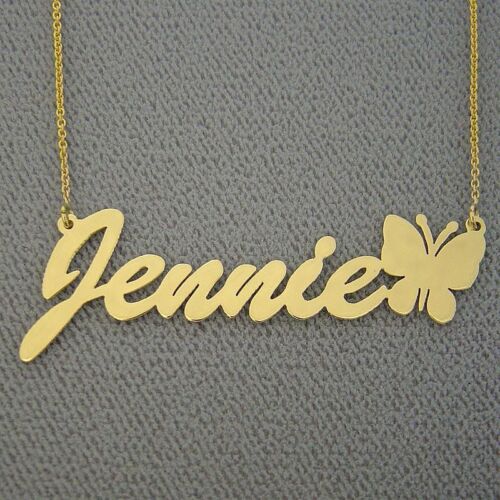 10K Yellow or White Gold Personalized Name Necklace with Butterfly Jewelry NN31 - Bild 1 von 2