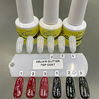 Gelixir No wipe Top Coat Glitters 0.5oz - Great for Holiday Design Nail Art 