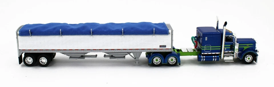 2023 DCP 1:64 *BLUE & GREEN* Peterbilt 389 63" Flattop w/WILSON GRAIN TRAILER - Image 3 of 4