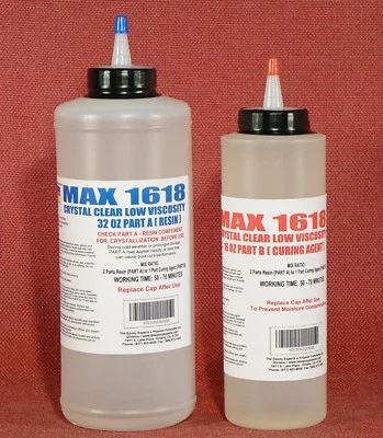 MAX 1618 A/B EPOXY RESIN CRYSTAL CLEAR 4 COATING CASTING FILLING EMBEDDING DOME COATING USE