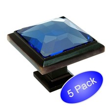 5 Pack Cosmas 5883ORB-BL Oil Rubbed Bronze Blue Glass Square Cabinet Knob
