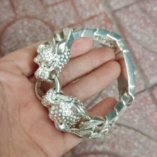 Asian Chinese Old Miao Silver Hand Cast Statue Bracelet Men Jewel Bangle