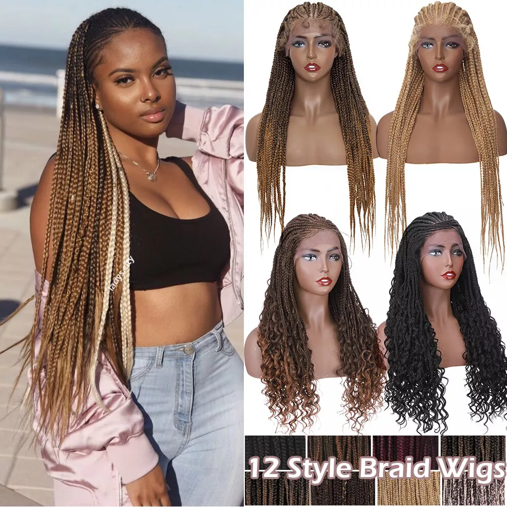 Synthetic Hair Braided Ponytail Lace Front Wigs Kinky Curly Frontal with  Baby Hair for Women, Cornrow Box Braided Wigs 