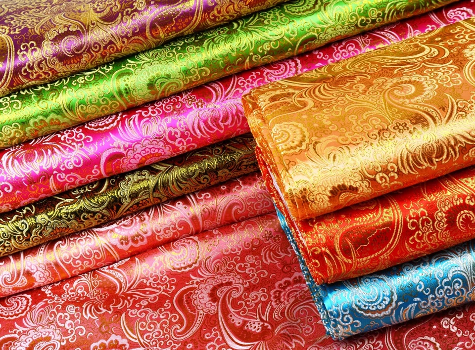 LUREX JACQUARD Stoff Brokat Paisley Kostüme Theater VIOLETT GOLD EUR 16,98/m - Bild 3 von 3