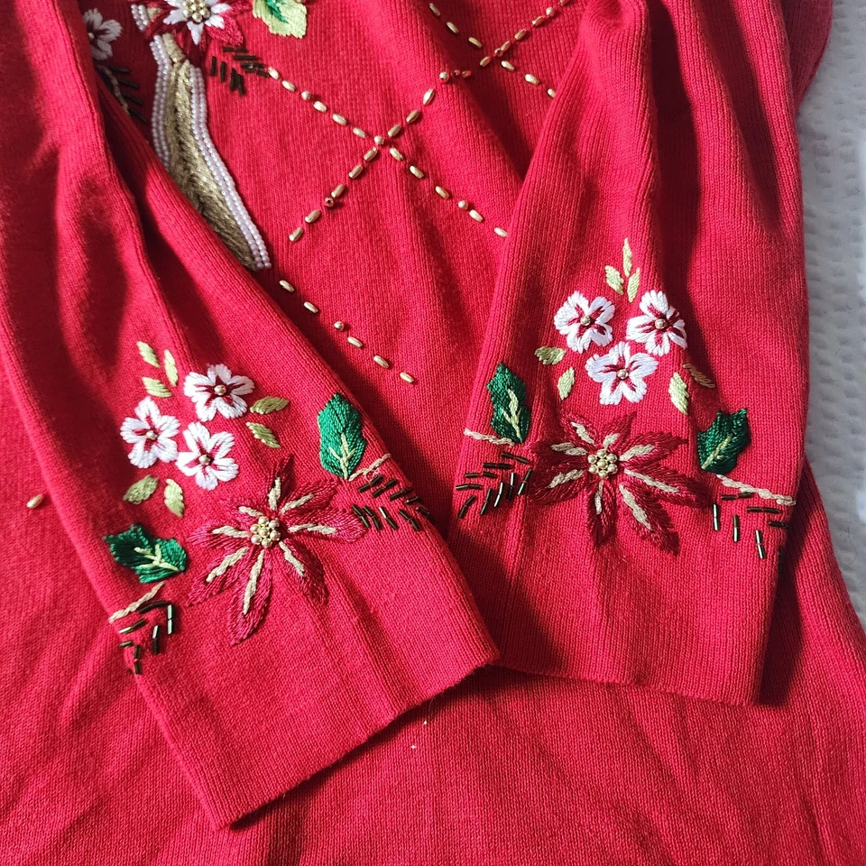 VINTAGE Embroidered Christmas Sweater KIKIT by Maurice Sasson Women's Size Large - Image 3 of 4