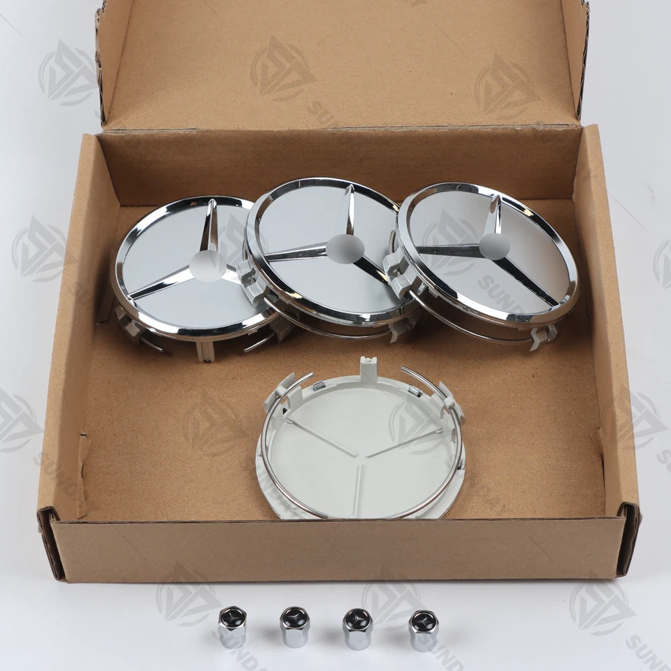 4x Gloss Silver 75mm ABS Wheel Centre Hub Caps For AMG A B C E S M Class CLA - Image 2 of 4