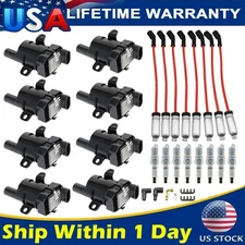 Set(8) Round Ignition Coils+Spark Plugs+Wires For Chevy Silverado 1500 GMC UF262