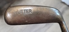 Antique Vintage Brass Mallet Hickory Wood Shaft Golf Club Putter
