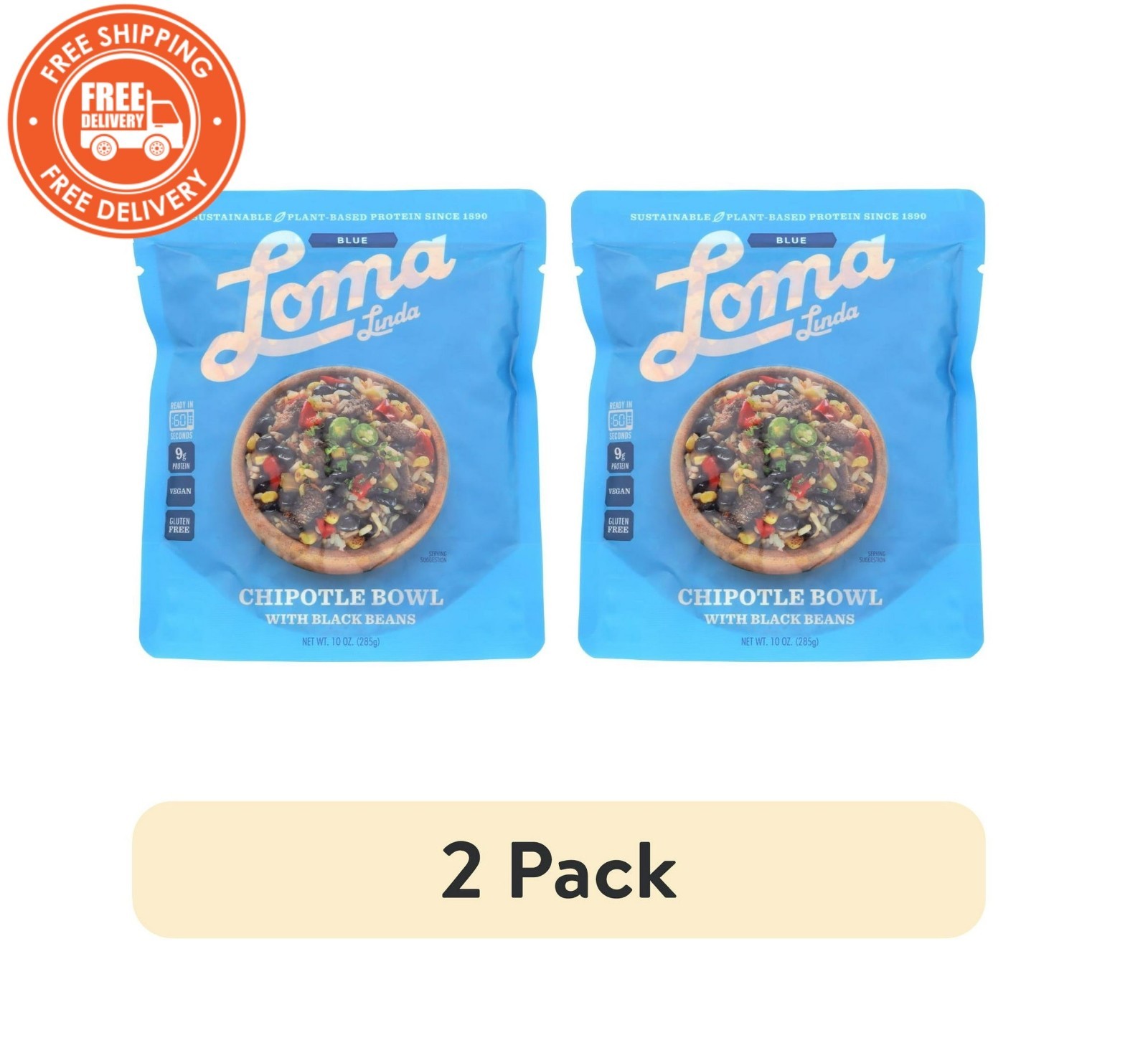 Loma Linda Southwest Bowl 10oz Plant Based Meal Black Beans Rice 2 Pack