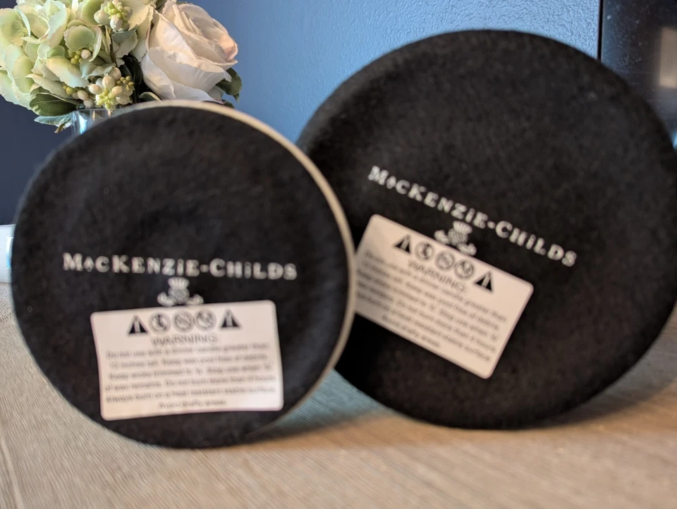 MacKenzie Childs Sterling Check Enameled Candle Holders Candlestick Pair NEW - Image 4 of 4