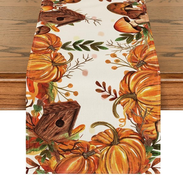 TischläUfer Herbst KüRbisse Vogelhaus 40X180 Cm Deko FüR Festlichkeiten-image