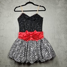 WEISSMAN Adult Dance Black Red Shorts Zebra Bubble Dress Sequined Crystals Sz M