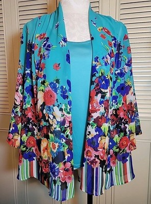 Elementz Top Womens Sz XL Floral Attached Tank Two In One~Shear Outside Layer