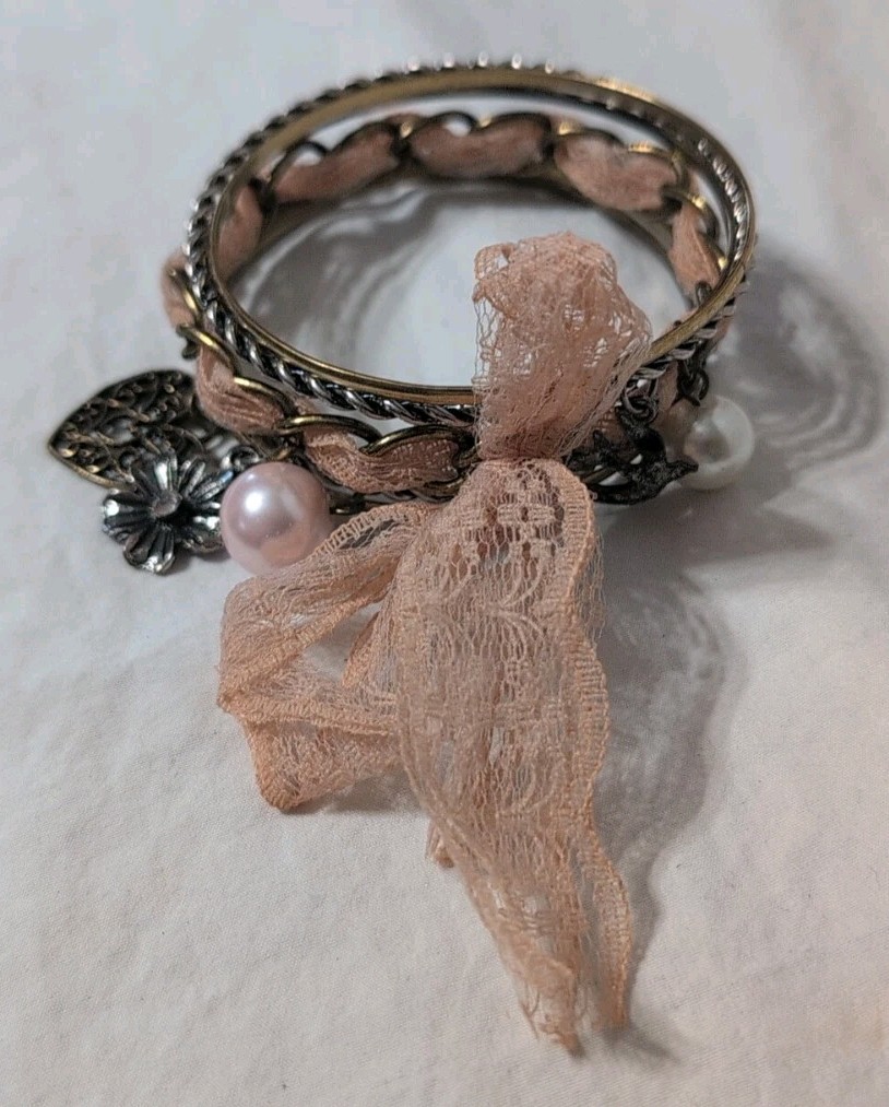 Valentine Boho Set of 7 Stackable Charm Bangles w… - image 2